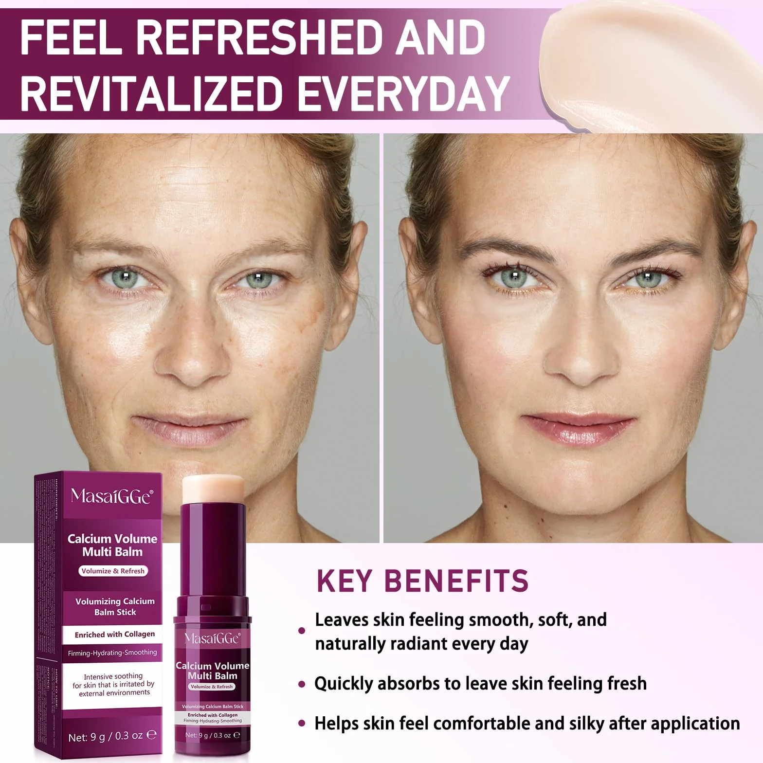 Calcium Multi Balm – Anti-Aging & Straffender Skincare Stick mit Kollagen & Calcium, gegen Augenringe & Falten, Intensive Feuchtigkeit für Gesicht, Augen und Hals, 9g Portable Solid Serum（2PCS）