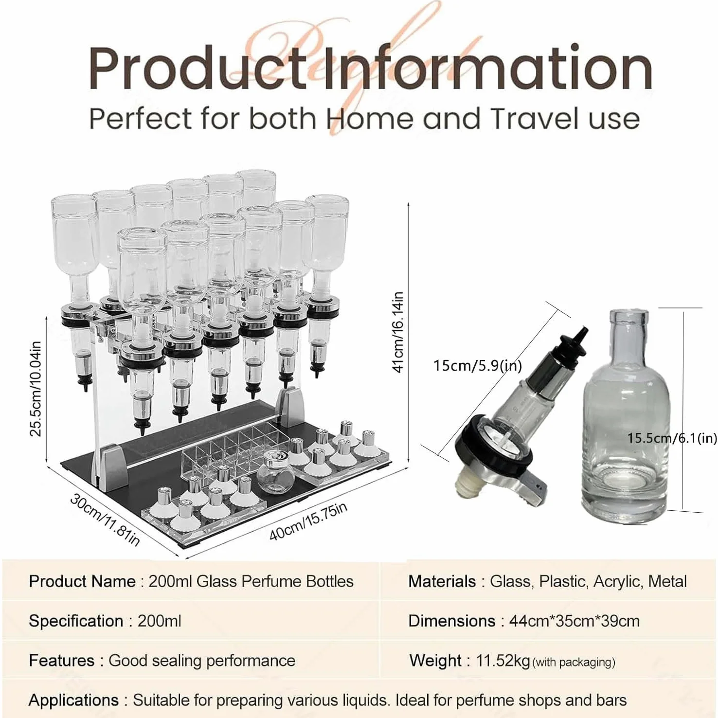 Parfümspender-Set mit 12 Pumpaufsätzen und Testbechern, Flüssigkeitstransfer-Set für Proben, 200-ml-Flaschen