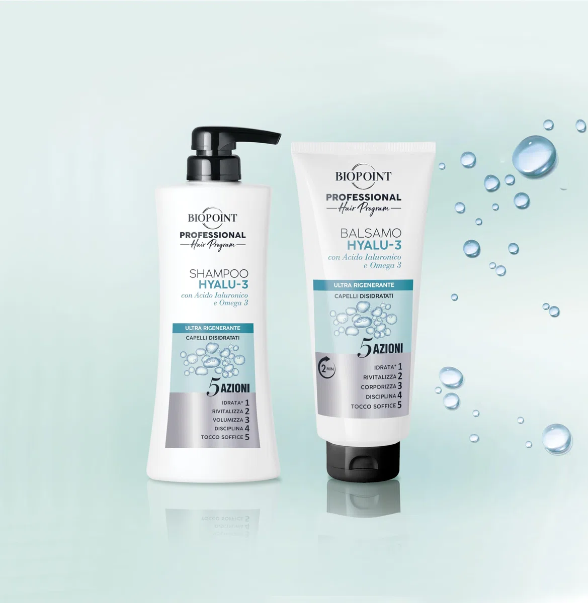 Biopoint Professional Hair Program HYALU-3 Kit Ultra Regenerierende Formel, enthält Shampoo 400 ml + Conditioner 350 ml, schenkt trockenem und dehydriertem Haar Vitalität und Wohlbefinden