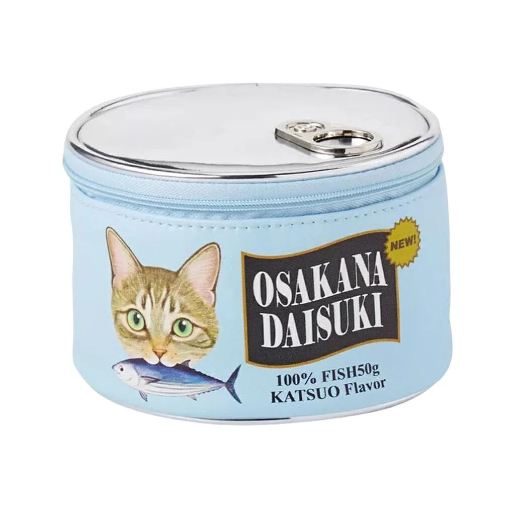 Tasche Aufbewahrung Dose Reißverschluss Make up Beutel Paket Kreativ Katze Fisch Muster Organizer Lebensmittel Zubehör Zylinder, Blau