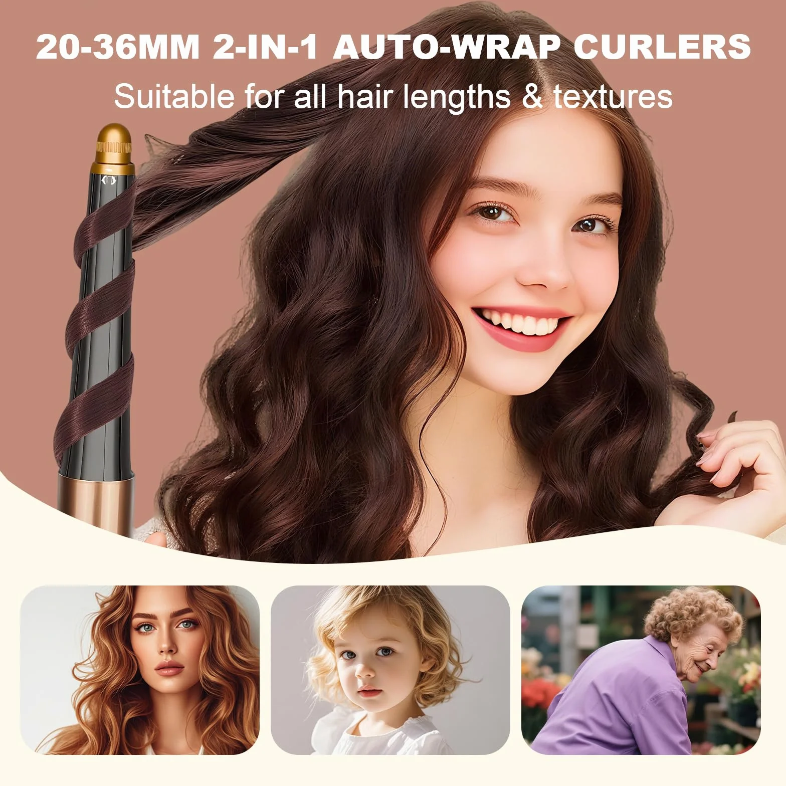 Konischer Lockenaufsatz für Dyson Airwrap, Kompatibel mit HS01/HS05/HS08, für Dyson Aufsatz Airwrap 20-36mm, Selbstwickelnde Lockenwickler(Goldfarben)