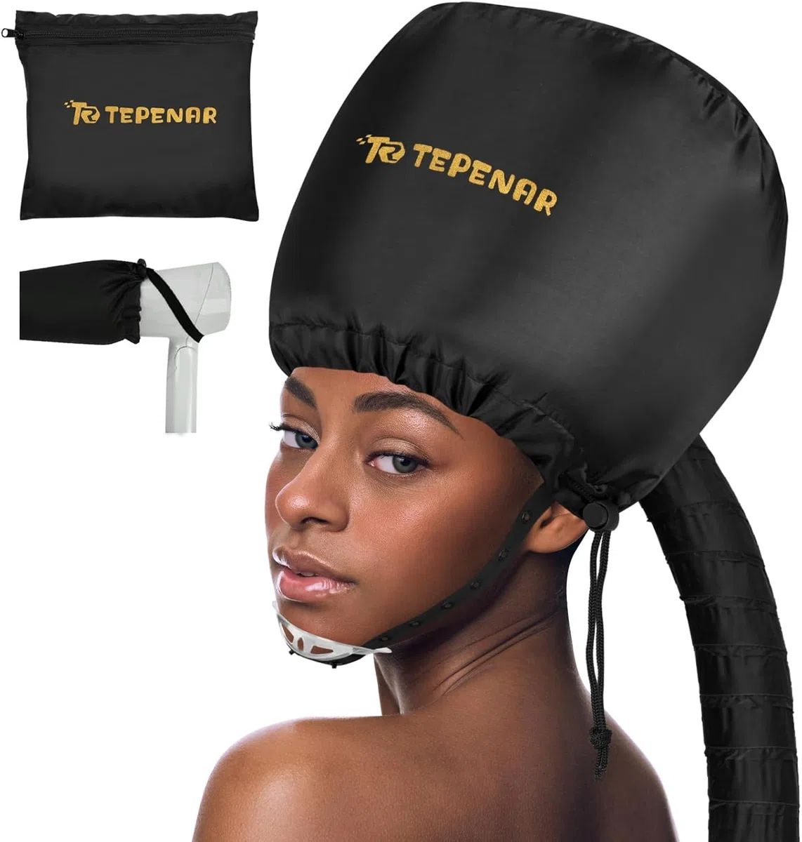TEPENAR Haartrockenhaube Aufsatz – Große Verbesserte Haube für Föhn Verstellbare, Weiche Trockenhaube, Einfach zu Benutzen für Naturlocken, Texturiertes Haar, Schnelles Styling & Trocknen(Schwarz)