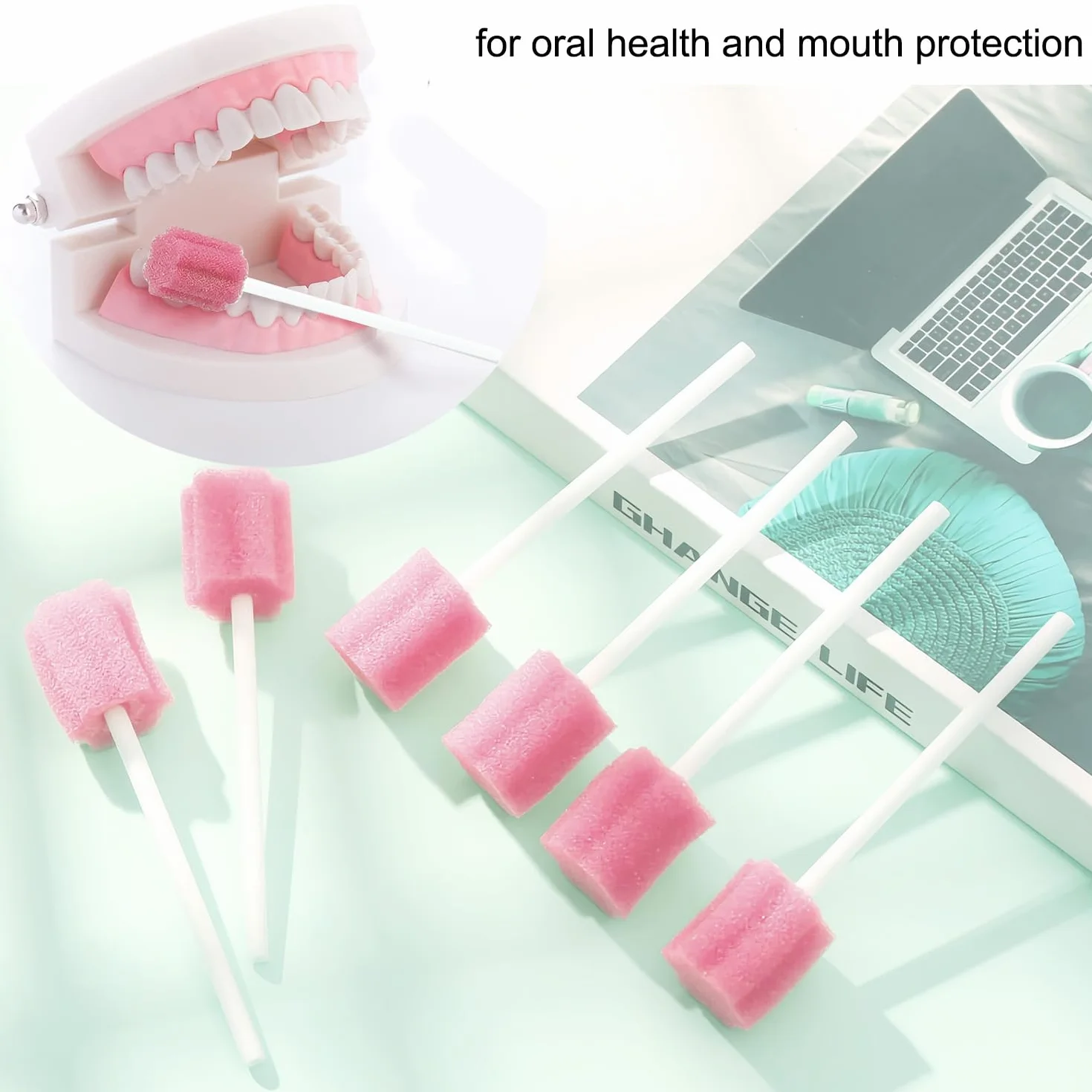 Mundpflegestäbchen Neutral Mundstäbchen Mundschwamm Einweg Steriler Wattestäbchen für Mundpflege Mundhygiene Einzeln Verpackt 80Stk (Rosa)