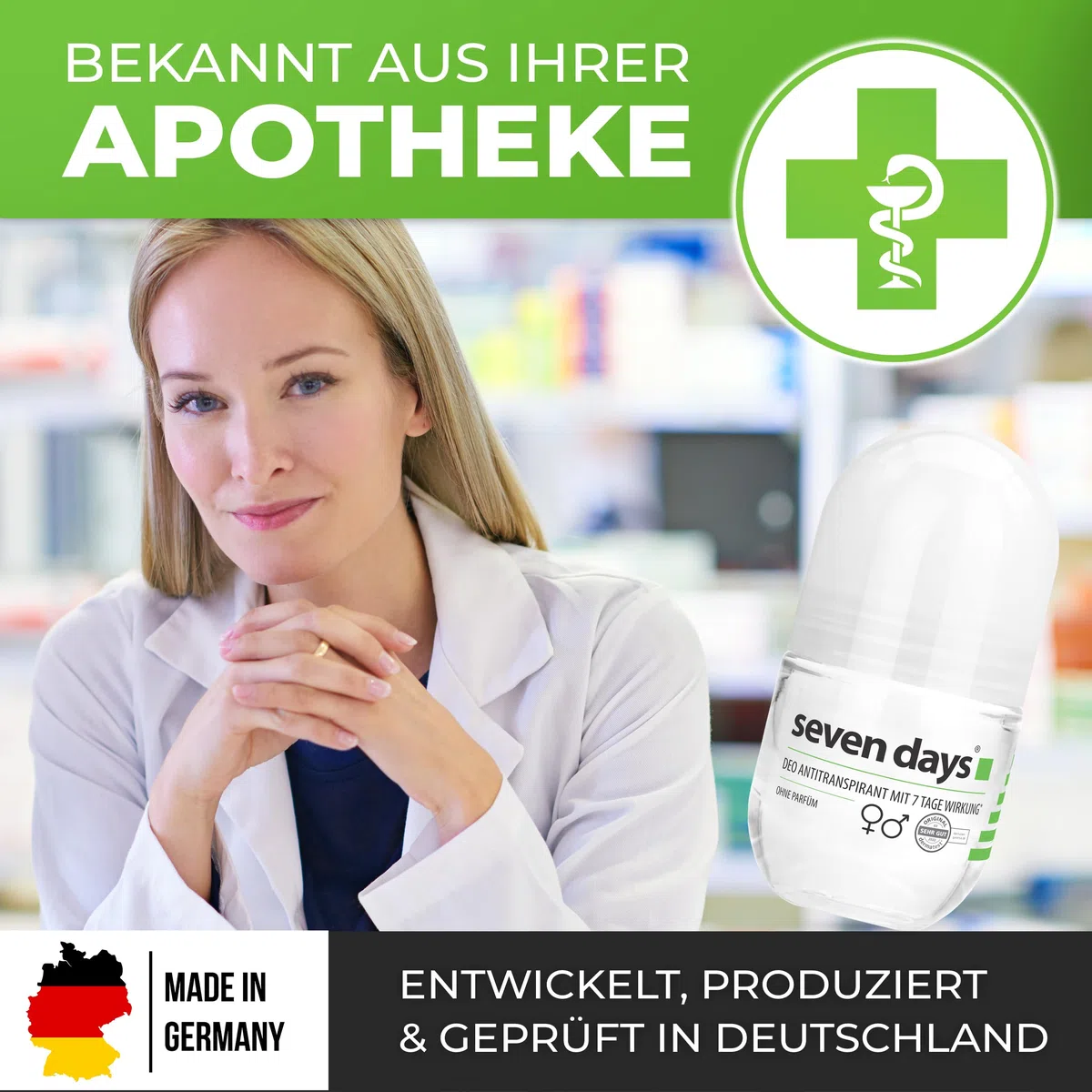 seven days Antitranspirant 50ml, Roll On gegen Schweiß [Langzeitschutz - Bis 7 Tage] Antitranspirant starkes schwitzen, Anti Transpirant Herren & Damen Deo, Mittel gegen Schwitzen, Deoroller