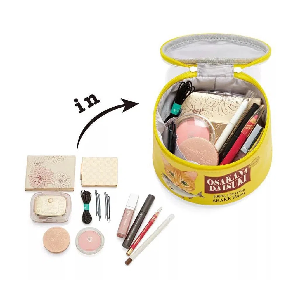 Tasche Aufbewahrung Dose Reißverschluss Make up Beutel Paket Kreativ Katze Fisch Muster Organizer Lebensmittel Zubehör Zylinder, Blau