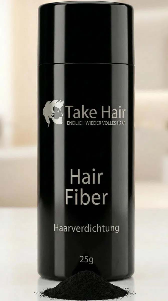 Take Hair Streuhaar für Männer – Schütthaar zur Haarverdichtung & vollem Haar – Haarauffüller für dichten Look in Sekunden – 25g Premium Friseurqualität (Streuhaar Schwarz)