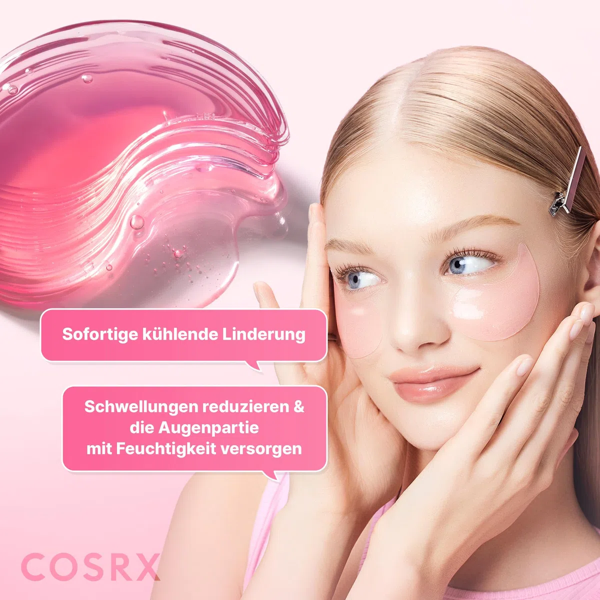 COSRX Pink Peptide Collagen Hydrogel Augenpads mit Koffein gegen Augenringe, vermindert das Volumen von Tränensäcken und Schwellungen, Anti-Falten Eye Patches, Korean Skincare, 60 Stück