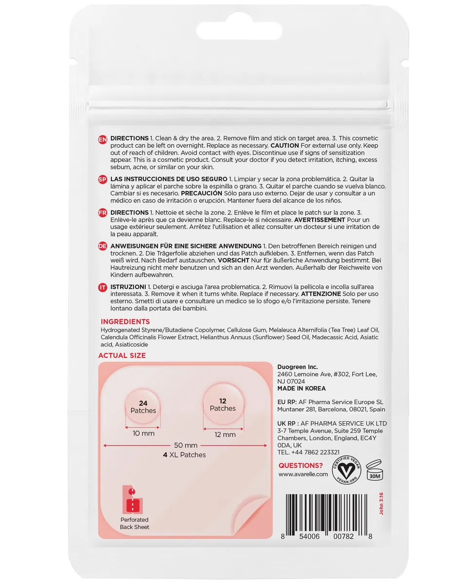AVARELLE Akne-Pickel-Pflaster (40 Stück) Absorbierende Hydrokolloid-Spot-Behandlung mit Teebaumöl, Calendulaöl und Cica, zertifiziert vegan, frei von Tierversuchen (SORTE / 40 STÜCK)