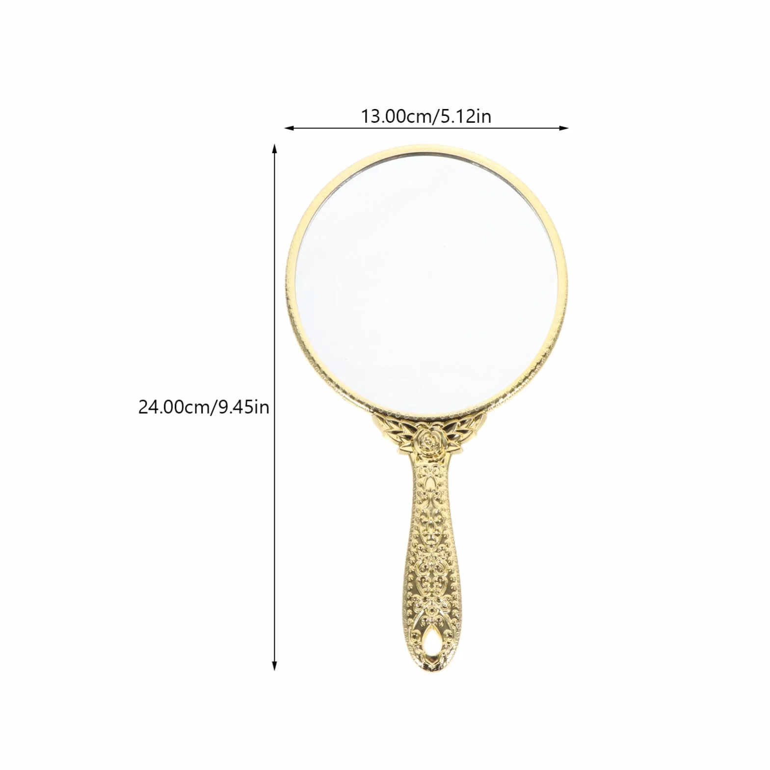 minkissy Handspiegel Retro- Griff Vintage Handheld- Spiegel Geprägte Blumen Oval Tragbarer Make- Up- für Frauen Mädchen Golden