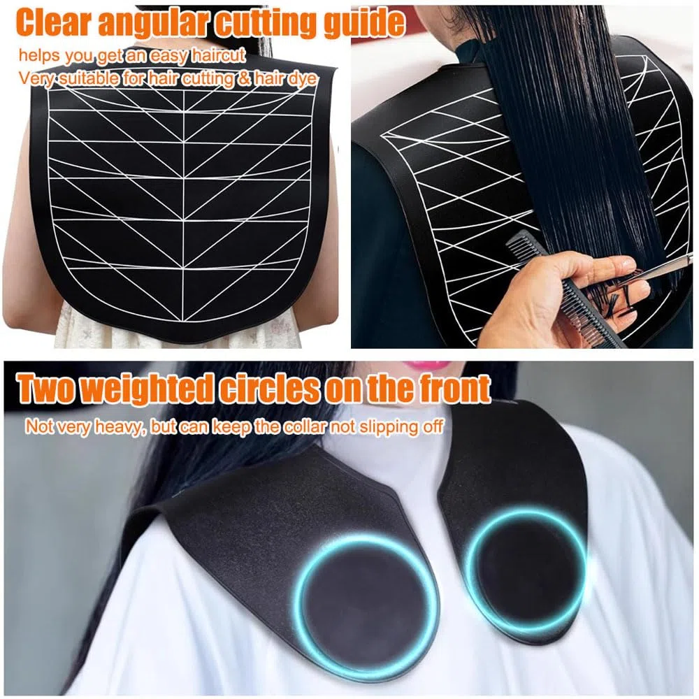 Großer Haarschneide-Führungs-Kragen Silikon Wasserdichtes Haarschneide-Kap-Kit Gewichtetes Front-Haar-Färbe-Kragen Halswickel mit Führungslinien für Salon Friseur-Haarfärbung (Schwarz)