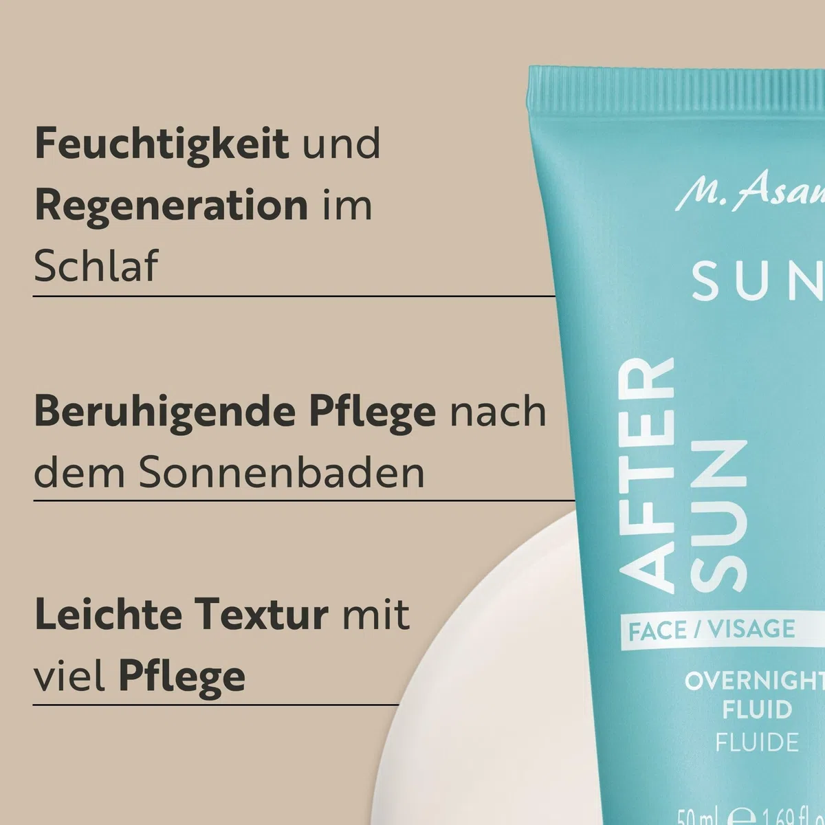 M. Asam SUN After Sun Overnight Fluid (50ml) - After Sun Lotion Mit Aloe Vera Und Hyaluron Für Intensive Hydration, Beruhigende Hautpflege Nach Sonne, Leichte Feuchtigkeitscreme Für Skincare
