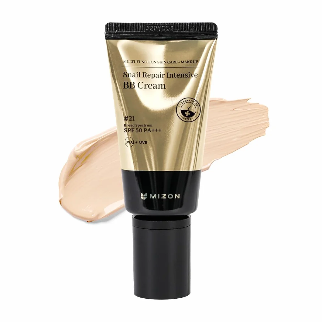 [MIZON] SNAIL REPAIR INTENSIVE BB CREAM SPF 50 (#21 - LIGHT BEIGE) Koreanische Hautpflege - Volle Deckkraft Makelloses Finish - Anti-Aging & Aufhellend - Parfümfrei - Ölfrei für Alle Hauttypen