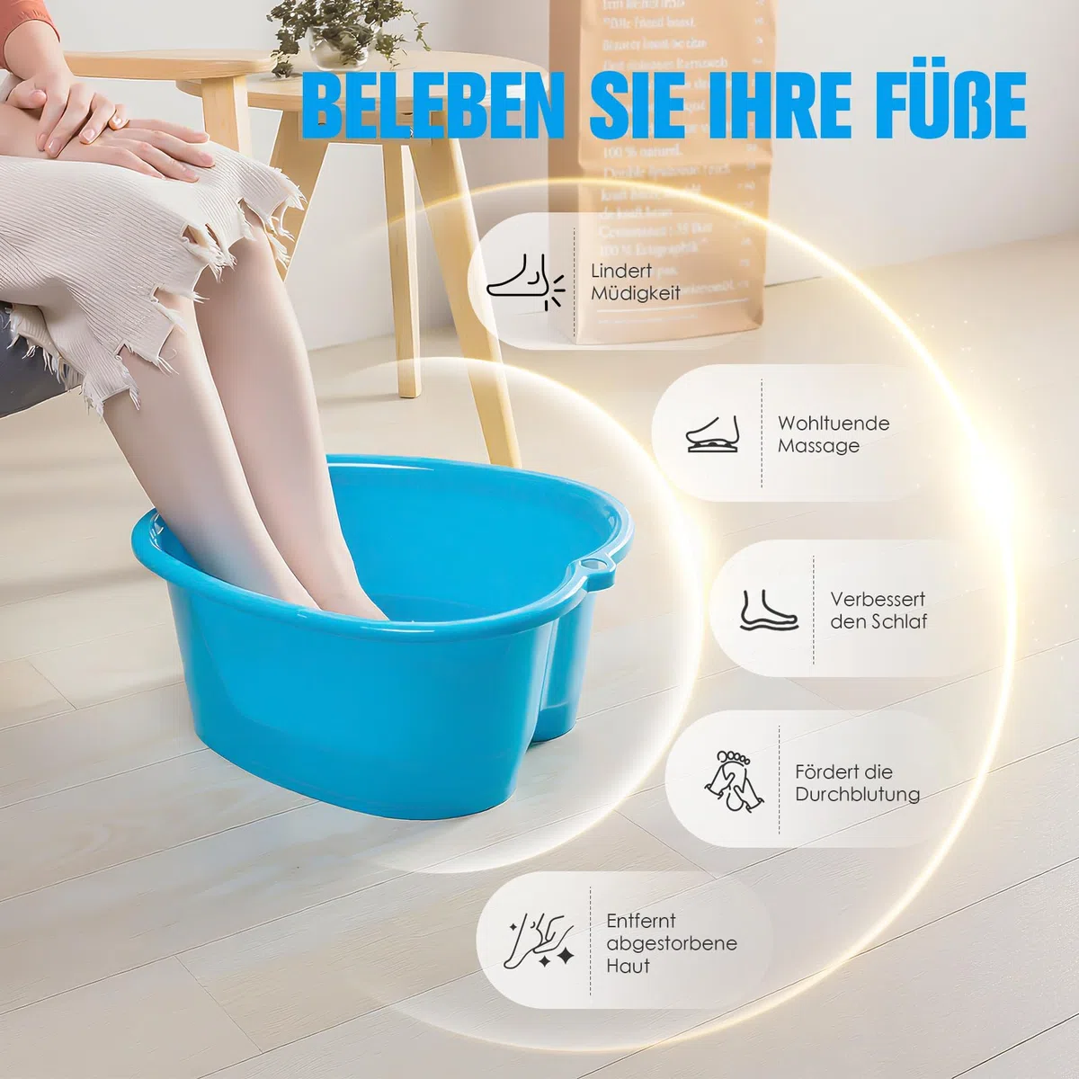 Großes Fußbad für Spa und Fußmassage - Stabiles Kunststoff-Fußbecken für Pediküre, Entspannung, und Detox - Fußwanne gegen Hornhaut, Nagelhaut und abgestorbene Haut - Passend für alle Größen