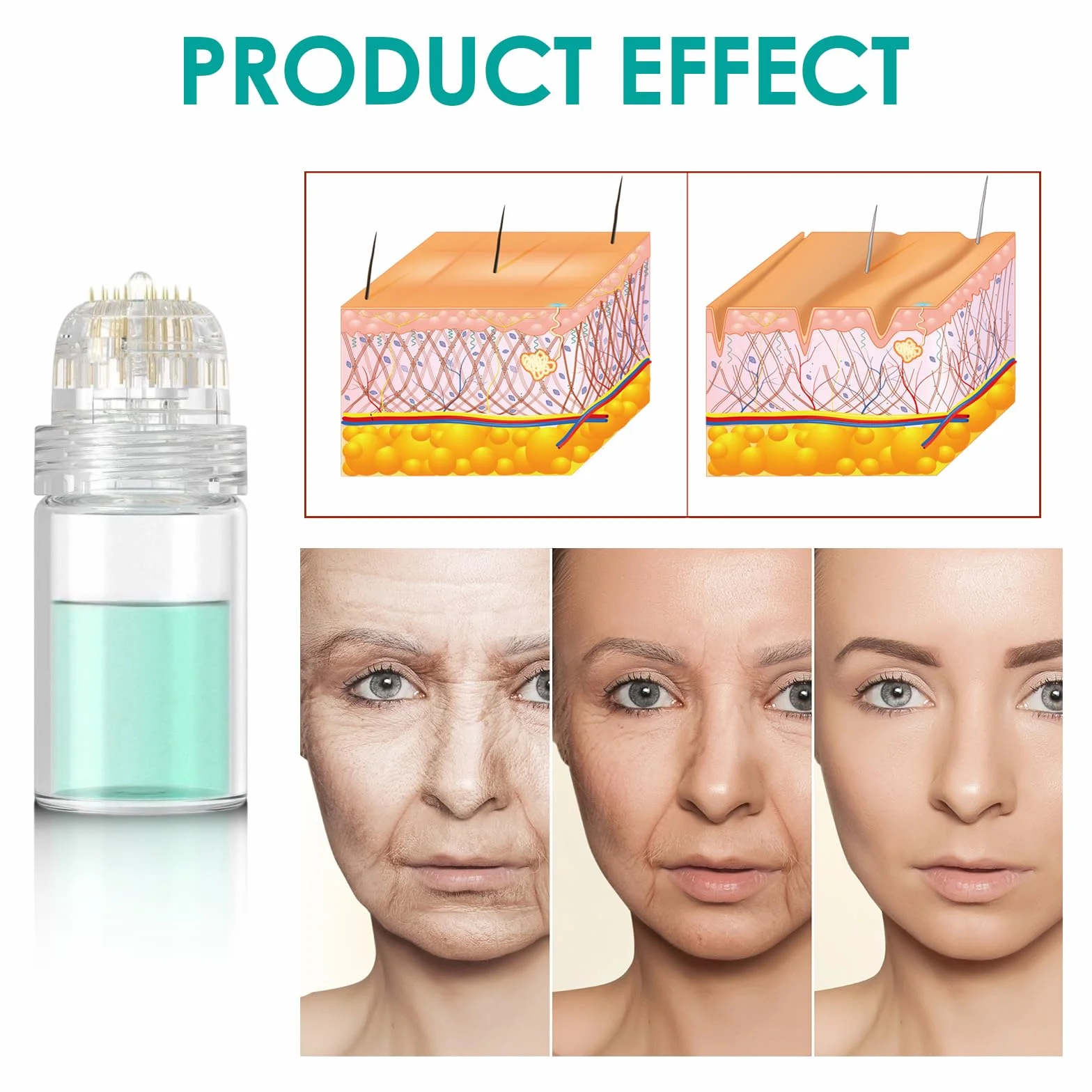 Derma Stamp Hydra Needle 20 Microneedling 0,5 mm, Microneedling Hydra Nadel Derma Roller mit 3 Auswechselbaren Derma-Stamp-Köpfen Anti Aging Beauty Essence Flasche Kosmetisches Microneedling Werkzeug