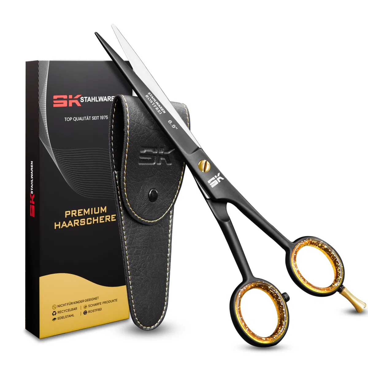 Haarschere 6,5 Zoll Premium Rostfrei Mikroverzahnt Friseurschere Haarschneideschere für Damen, Herren und Kinder für kräftiges und feines Haar