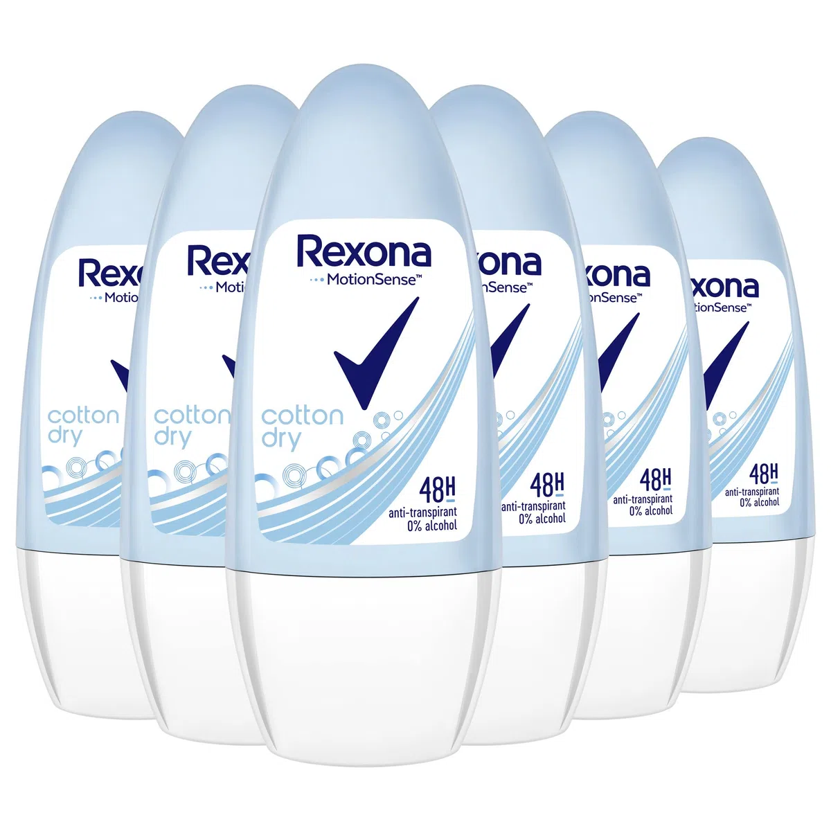 Rexona MotionSense Deo Roll-On Cotton Dry - Anti-Transpirant mit 48 Stunden Schutz gegen starkes Schwitzen und Körpergeruch - 50 ml (6er-Pack)