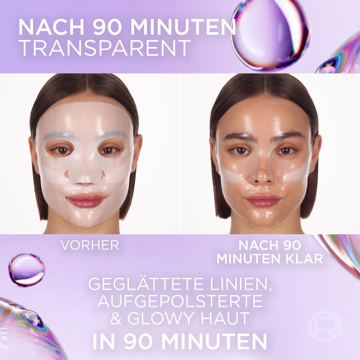 L'Oréal Paris Glass Skin Hydrogel 4er Maskenbox, für aufgepolsterte & glowy Haut, feuchtigkeitsspendend & glättend, [mit Hyaluronsäure], Revitalift Filler, Vorteilsset, 100g