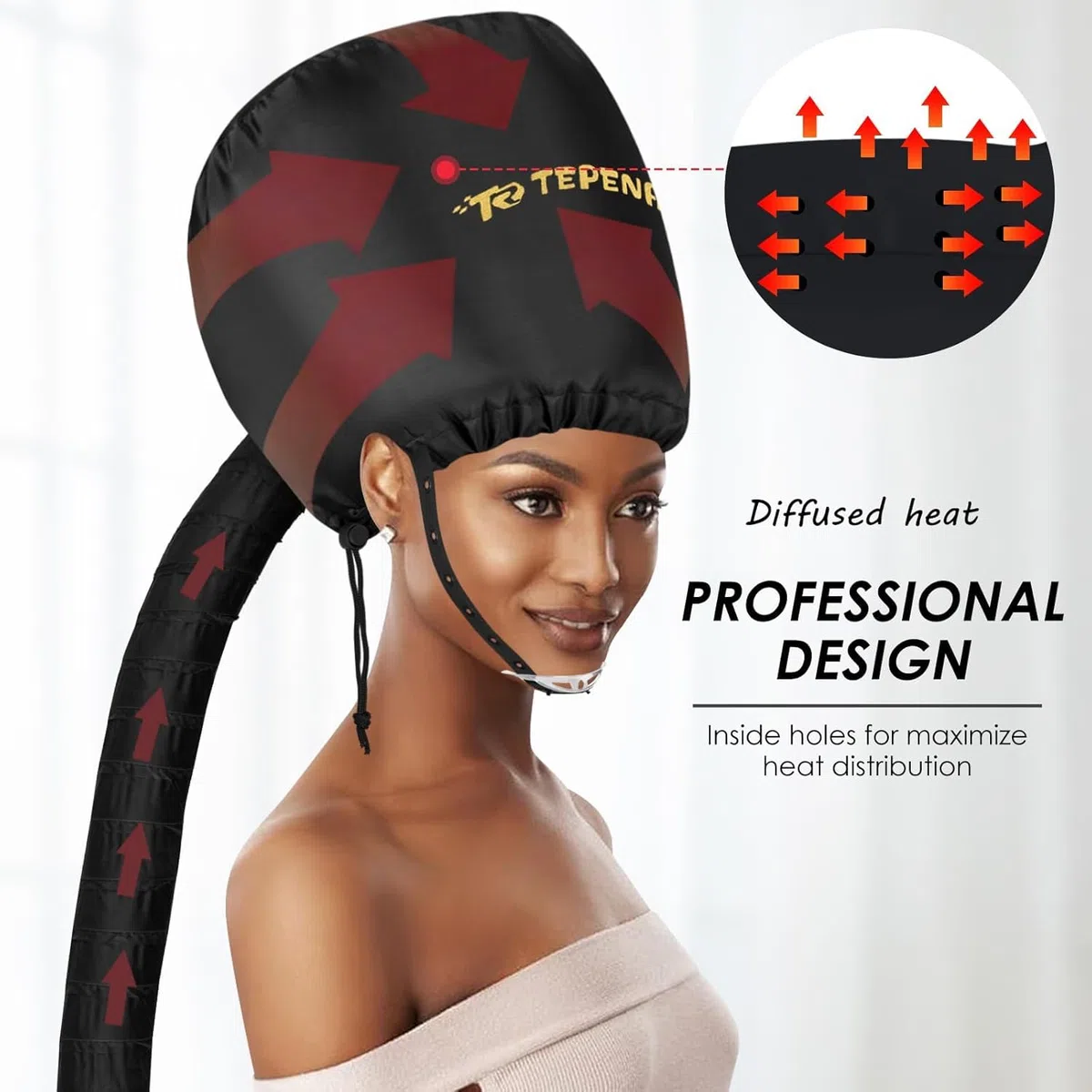 TEPENAR Haartrockenhaube Aufsatz – Große Verbesserte Haube für Föhn Verstellbare, Weiche Trockenhaube, Einfach zu Benutzen für Naturlocken, Texturiertes Haar, Schnelles Styling & Trocknen(Schwarz)