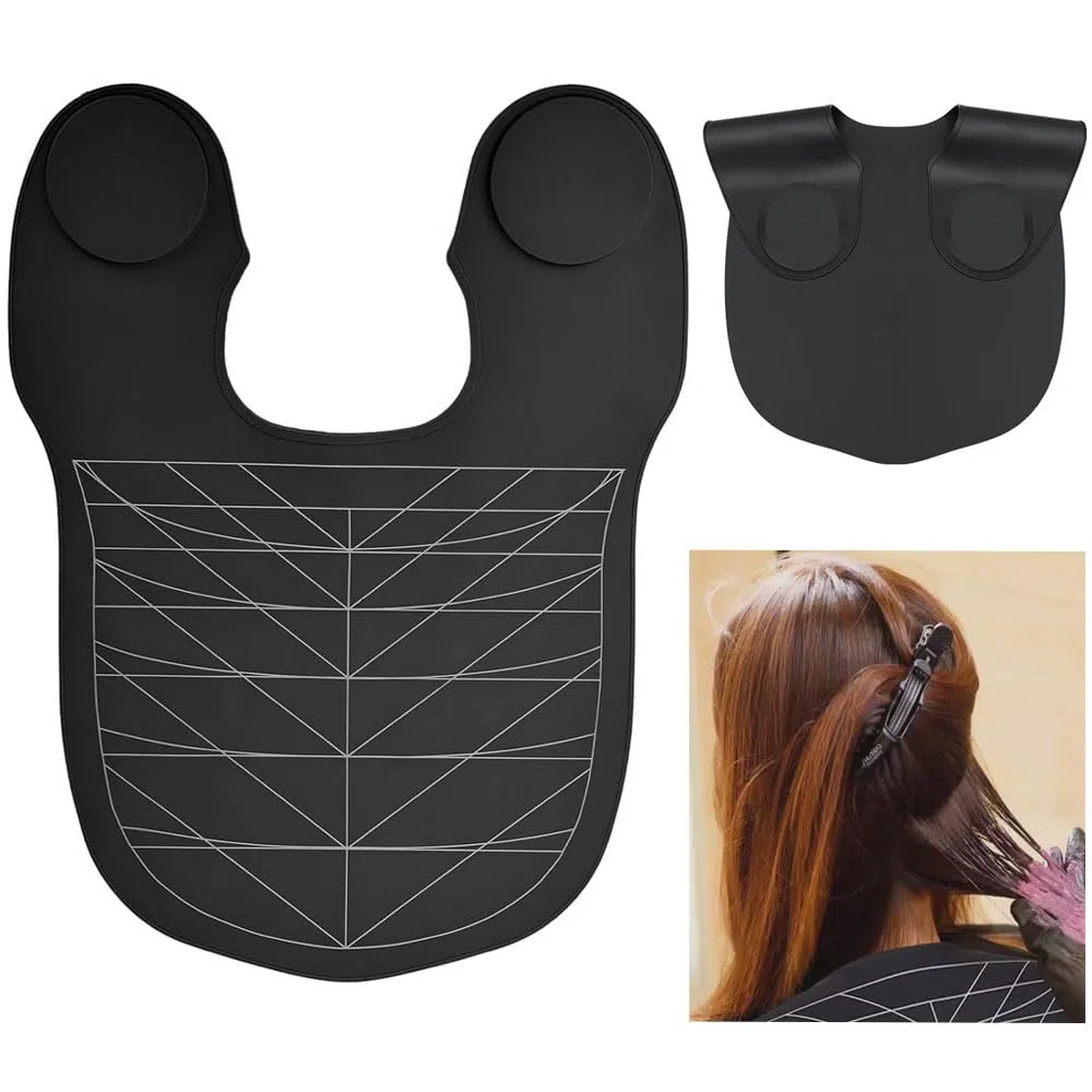 Großer Haarschneide-Führungs-Kragen Silikon Wasserdichtes Haarschneide-Kap-Kit Gewichtetes Front-Haar-Färbe-Kragen Halswickel mit Führungslinien für Salon Friseur-Haarfärbung (Schwarz)