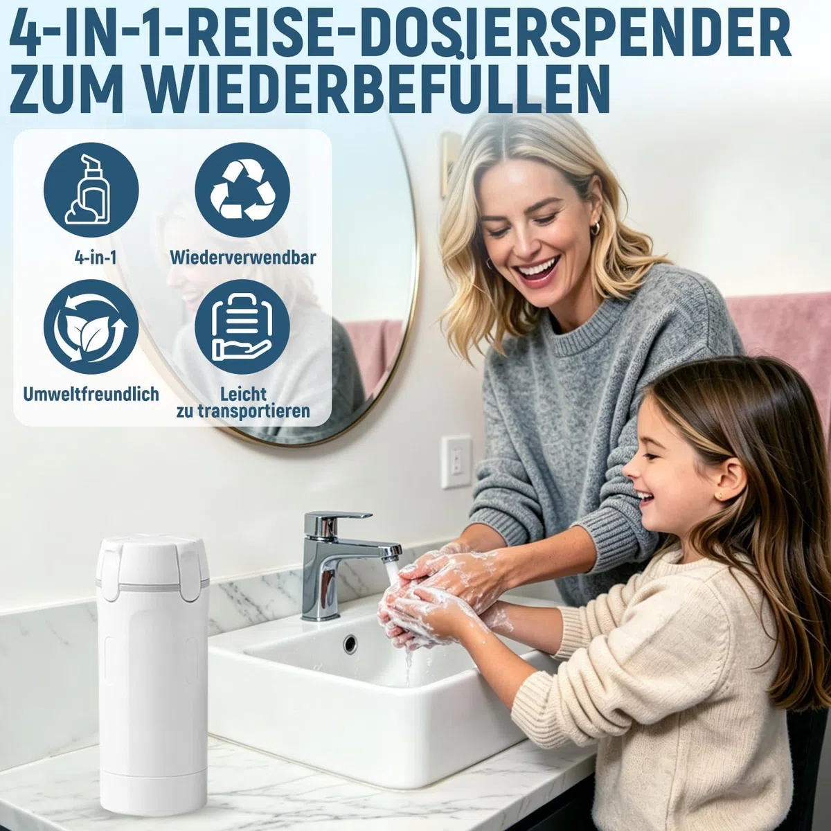 Ruichi 4-in-1-Reisespender, Refillable Travel Dispenser Bottles, Nachfüllbare Reiseflaschen für Toilettenartikel, Reise Gadgets Reiseflaschen, Reiseset Flüssigkeiten Set für Shampoo, Lotion und Crem