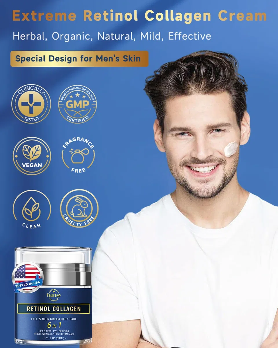 Retinol-Creme für das Gesicht, feuchtigkeitsspendende Gesichtscreme mit Kollagen und Hyaluronsäure, Anti-Aging-Halscreme zur Straffung der Haut, Gesichtspflege für Tag und Nacht, für Frauen und Männer