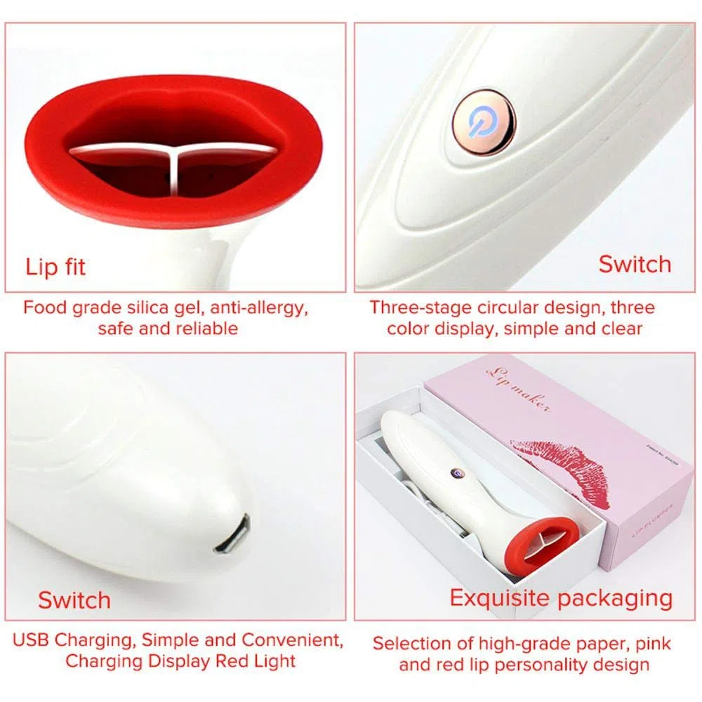 Automatik Lip Plumper Enhancer Gerät Elektrisch Vollere Lippe Silikon Dickere Lippen - Plumping-Tool Gesichts-Beauty-Tool Verbesserung Der Lippe USB-Aufladung Tragbare Größe