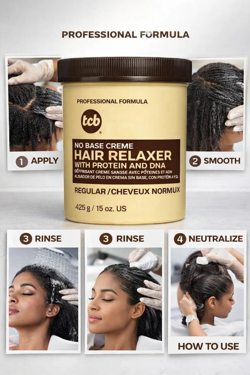 3x Relaxer/Glättungscreme TCB No Base Creme Hair Relaxer REGULAR - NORMAL 425g (Insgesamt - 1275g)