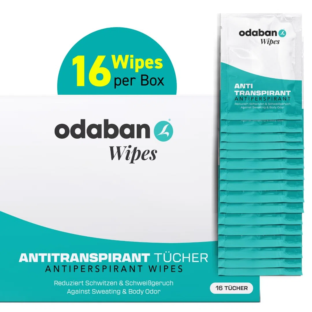 odaban® Antitranspirant Wipes gegen starkes Schwitzen | einzeln verpackte Tücher für Achseln, Hände, Füße & Gesicht – schnell wirksamer Schweißschutz, 16 Stück