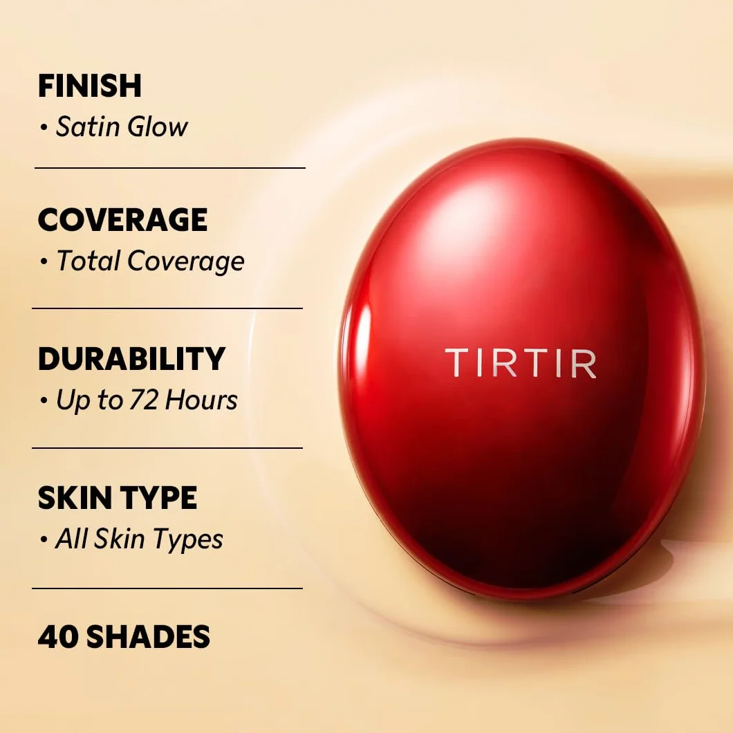 TIRTIR Mask Fit Red Cushion Foundation | Volle Deckkraft, Leicht & Hautnah, Satin Glow Finish | Koreanisches Cushion Make-up, Tattoo-Abdeckung, Aufbauend (0,63 Fl Oz), 21N Ivory