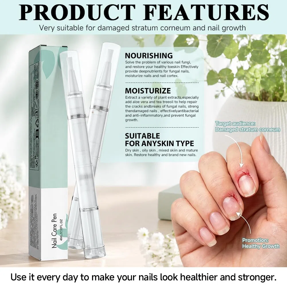 5 Stück Nail Care Pen, Nagelpilz Stift, Nagelpilz Nagelpflegestift, Nagel Behandlungs Stift für Fingernägel & Fußnägel mit Teebaumöl, Vitamin E & Aloe Vera, Nagelwachstum FöRdern