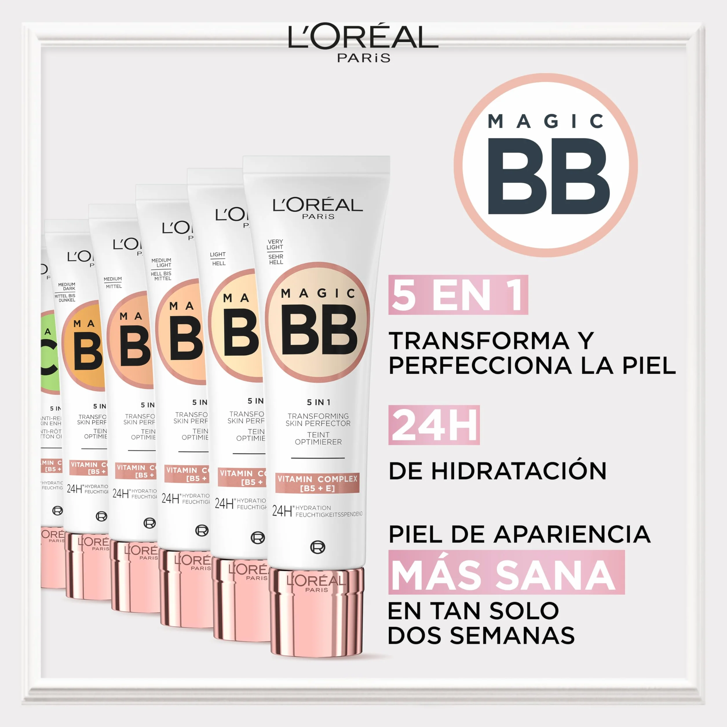 L'Oréal Paris BB Crème C'est Magic – Teint-Perfector 5-in-1 – feuchtigkeitsspendende Tönung 24 Stunden – für alle Hauttypen – leichte und natürliche Deckkraft – LSF 11 – Tönung: Medium Dark (05) – 30