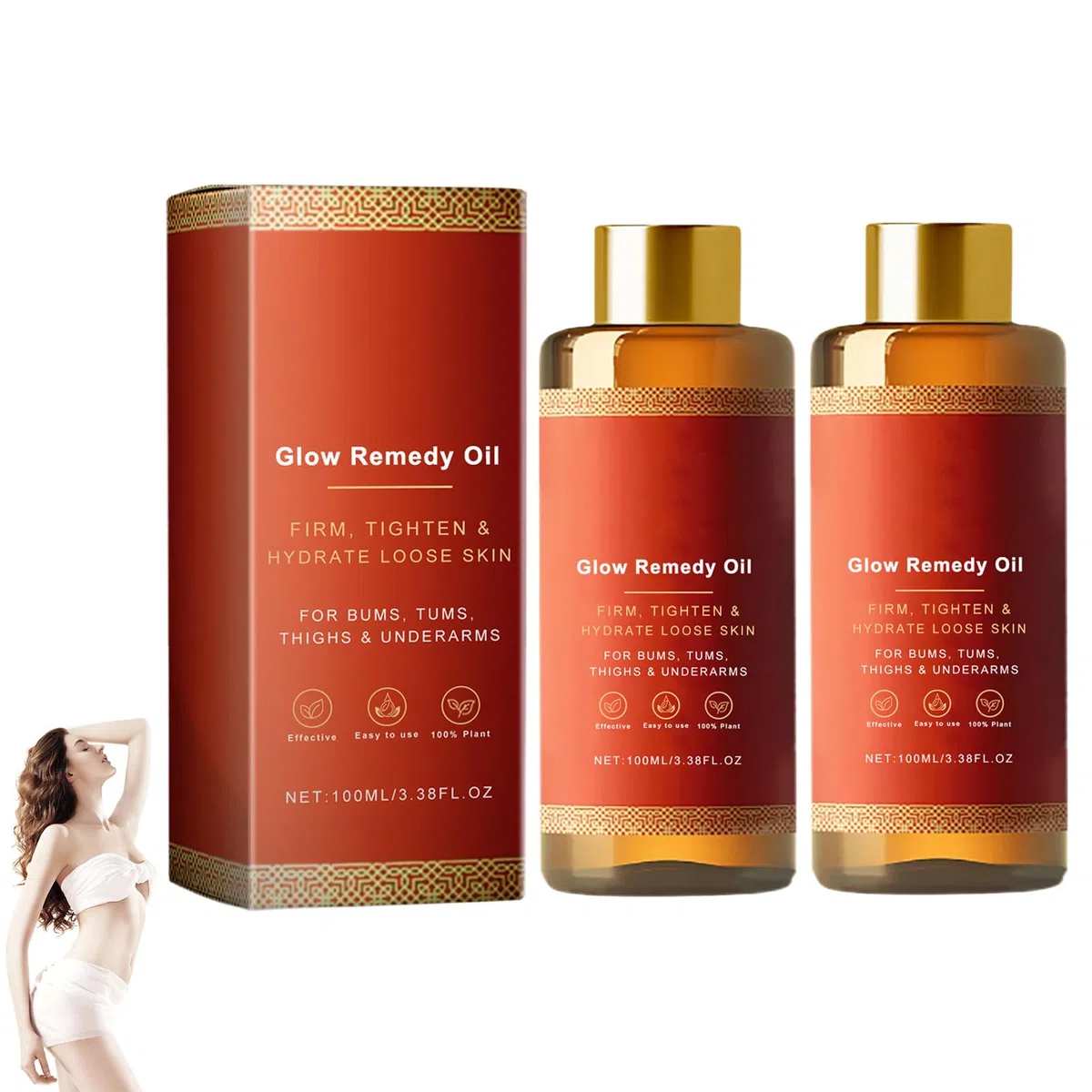 Glow Remedy Oil Original, Strafft und Hebt Schlaffe Haut, Glow Remedy öl, GlowStraff Magic Körperöl für Frauen, Hydratisieren & Glätten, Massageöl für alle Hauttypen, 100ml - 2 Flaschen