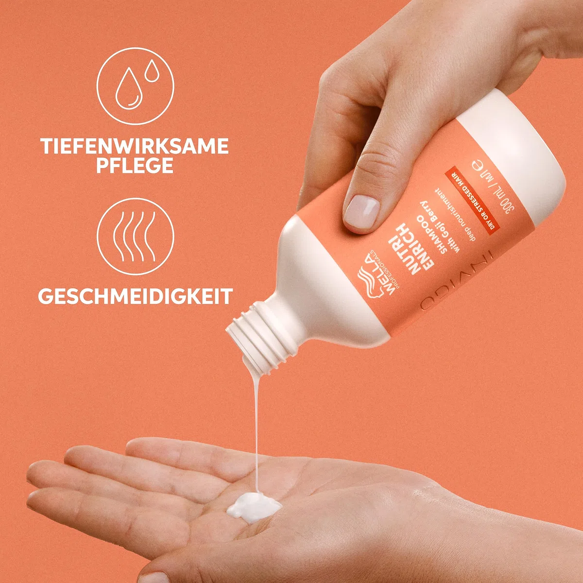 Wella Invigo Nutri Enrich Shampoo – nährendes Feuchtigkeitsshampoo für trockene & strapazierte Haare – mit Goji-Beeren & Vitaminen – glättend & intensiv pflegend