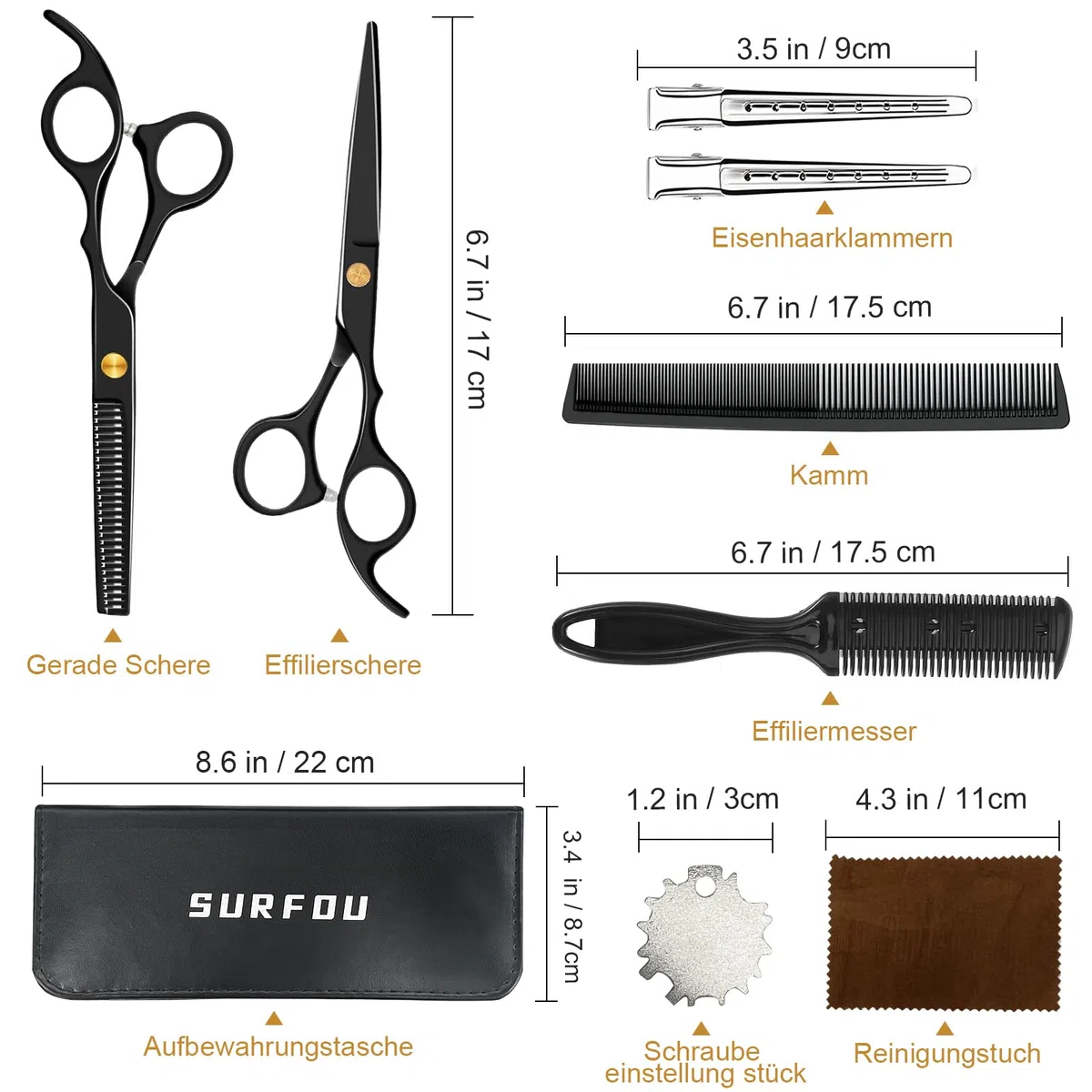 SURFOU Friseurscheren Set 6,7 Zoll,Haarschere & Effilierschere aus Edelstahl,Haarschneideset mit Kamm Profi,Mit verstellbarer Spannung,Für Herren/Damen/kinder/Haustiere & Friseur