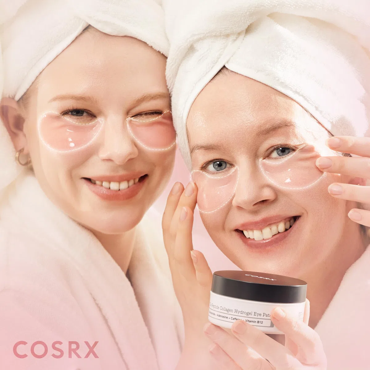 COSRX Pink Peptide Collagen Hydrogel Augenpads mit Koffein gegen Augenringe, vermindert das Volumen von Tränensäcken und Schwellungen, Anti-Falten Eye Patches, Korean Skincare, 60 Stück
