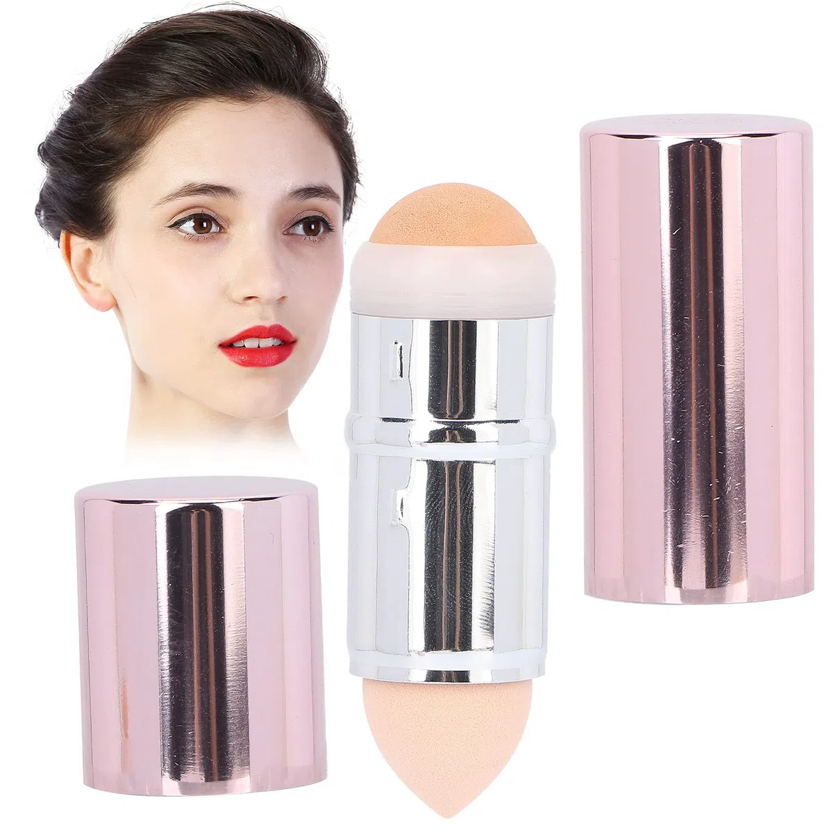 Gesichtsroller, Ölkontrollroller für die Hautpflege, Gesichtsmassage, Vulkanstein, Make-up-Radierer für Alle Hauttypen, 8,4 X 2,5 Cm (Ölabsorbierender Rollerball, rosa)