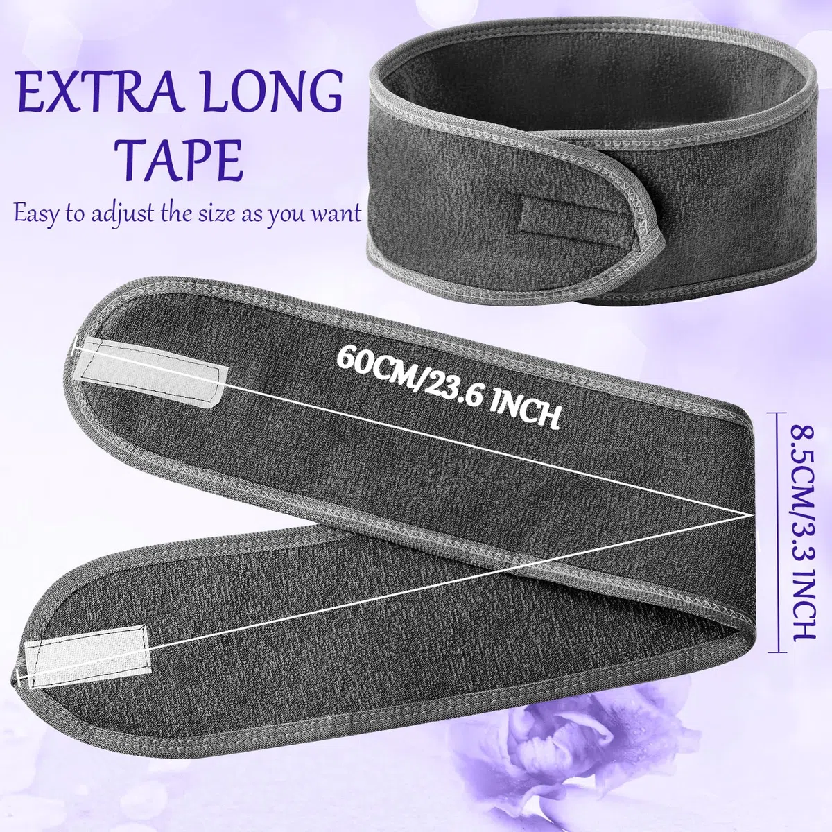Hoteam Spa-Stirnband, Spa-Gesichts-Stirnband, Spa-Stirnband, Großpackung zum Waschen von Gesicht, Make-up, Stirnband für Dusche, Bad, Sport, verstellbares Handtuch mit Klettverschluss (Silbergrau)