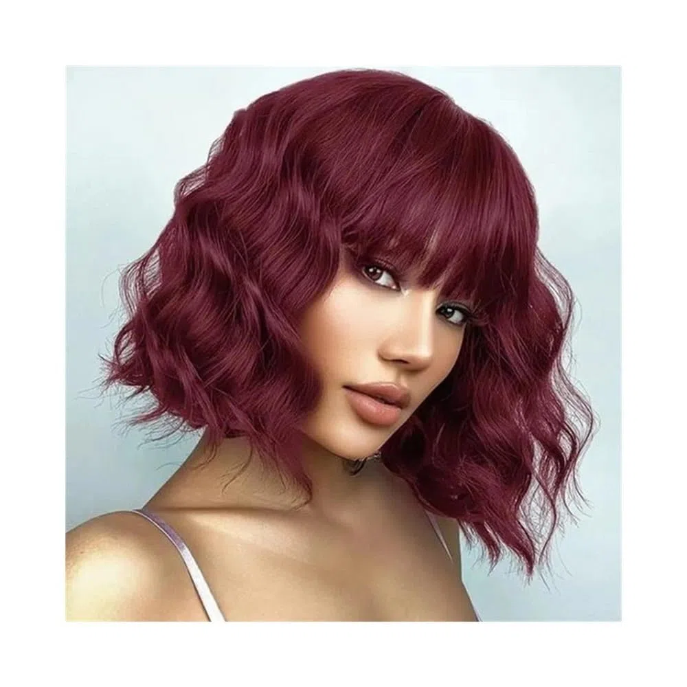 Schöne Roter kurzer, tief gewellter Bob, 100% Echthaar(24inches)