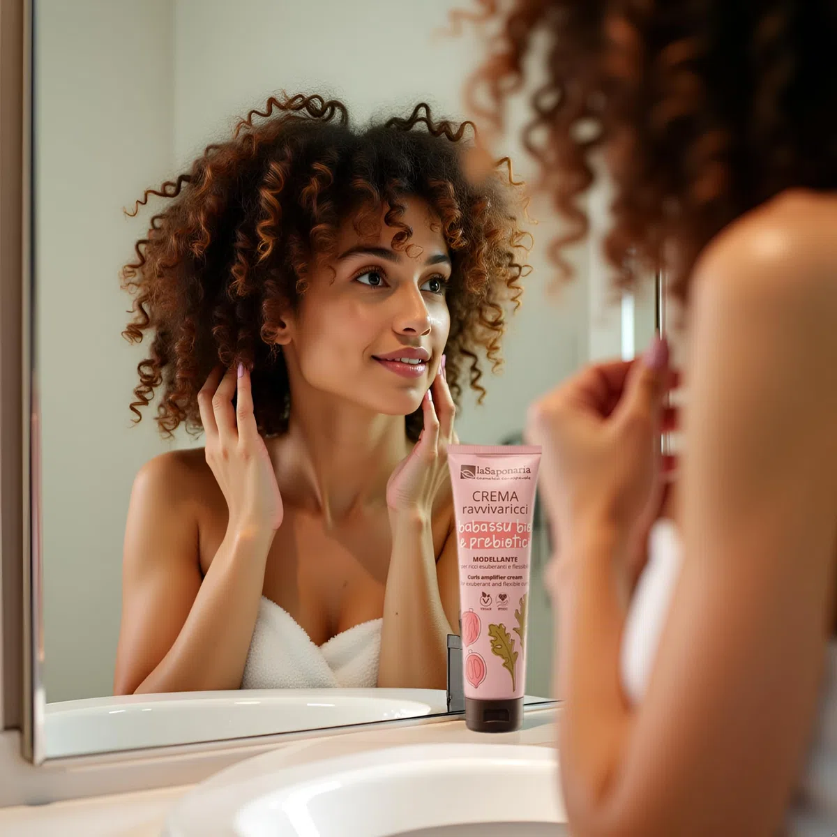 La Saponaria Locken-Revitalisierungscreme, Anti-Frizz, Leave-in, lockiges Haar, stärkend, pflegend, natürlich, vegan, tierversuchsfrei, Biokunststoff, bio, 150 ml
