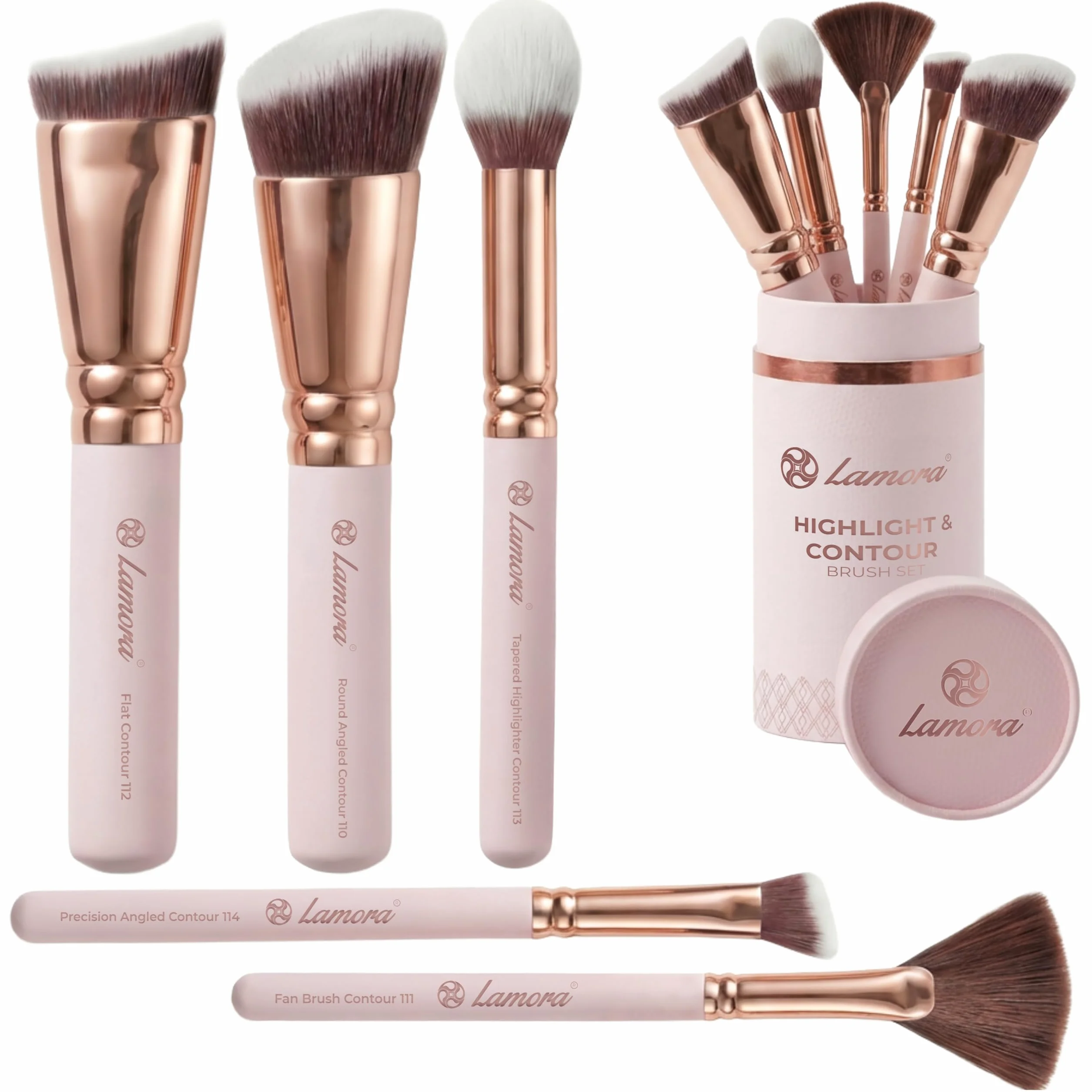 Profi Schminkpinsel Contouring Pinselset Rosegold - Grundierungs Kontur Pinsel Set - 5 Kosmetikpinsel Vegan und Tierversuchsfrei für ein perfektes Make Up