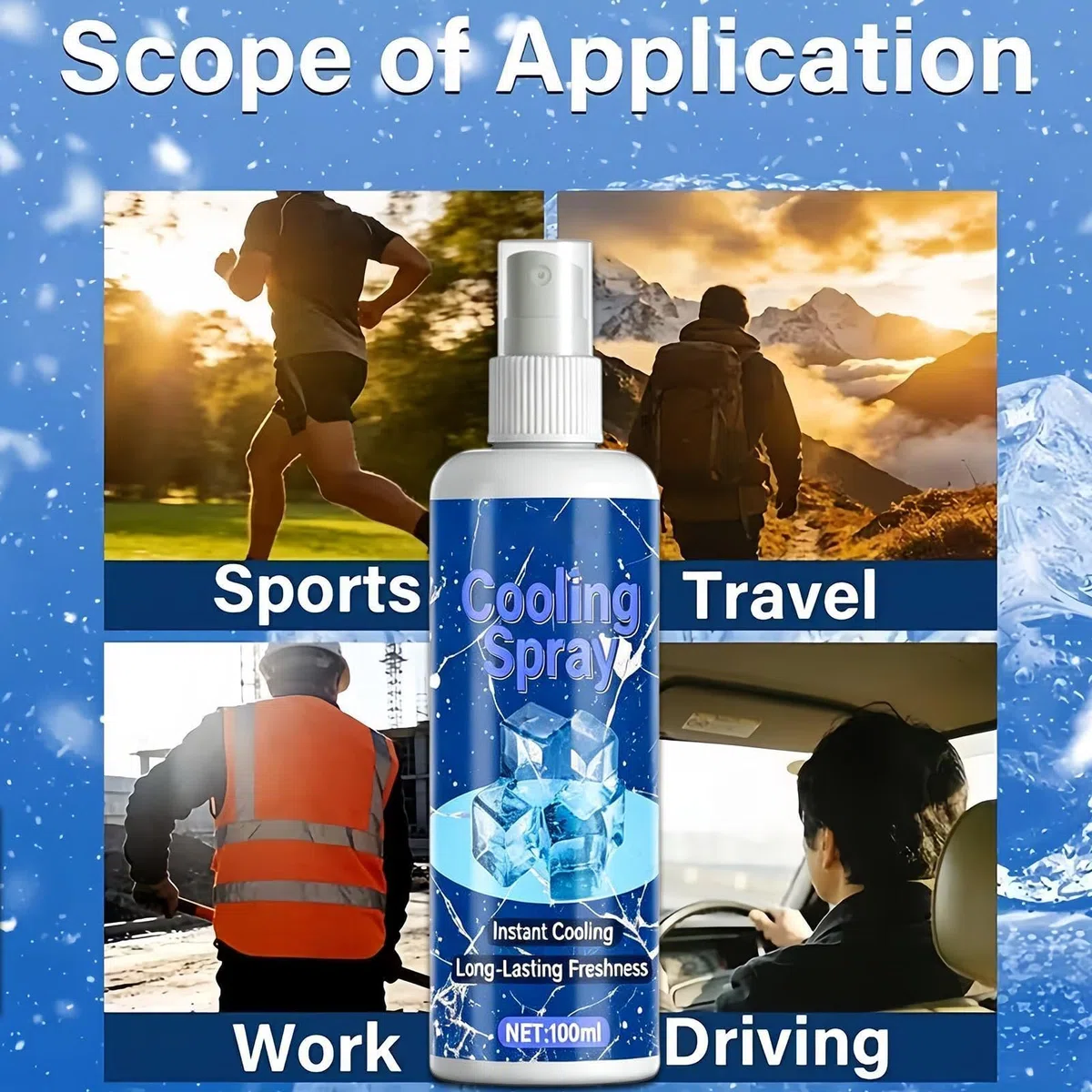Kühlspray für Heißes Wetter, 2x 100ml Minz Kühlendes Spray für Körper, Gesicht & Kleidung, Auto Erfrischungsspray Langanhaltender Sofortige Abkühlung Eissprays für Sportler, Pendler & Outdoor