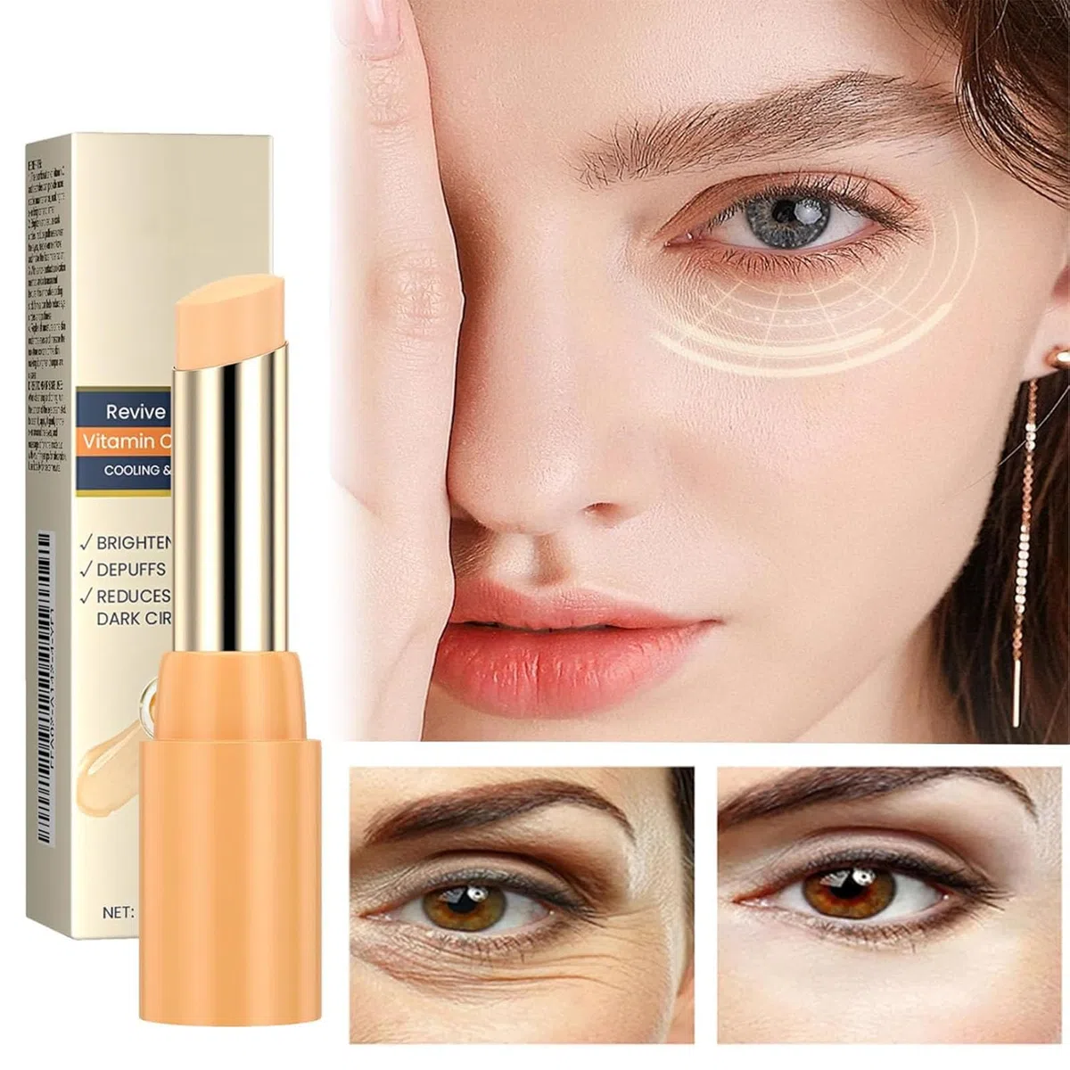 Revive Glow Vitamin C Augenbalsam, Vitamin C unter Augenbalsamstab, hydratisierende Augencreme, Verbesserung dunkler Ringe, hellt den Hautton auf, verringert Schwellungen (1Pcs)