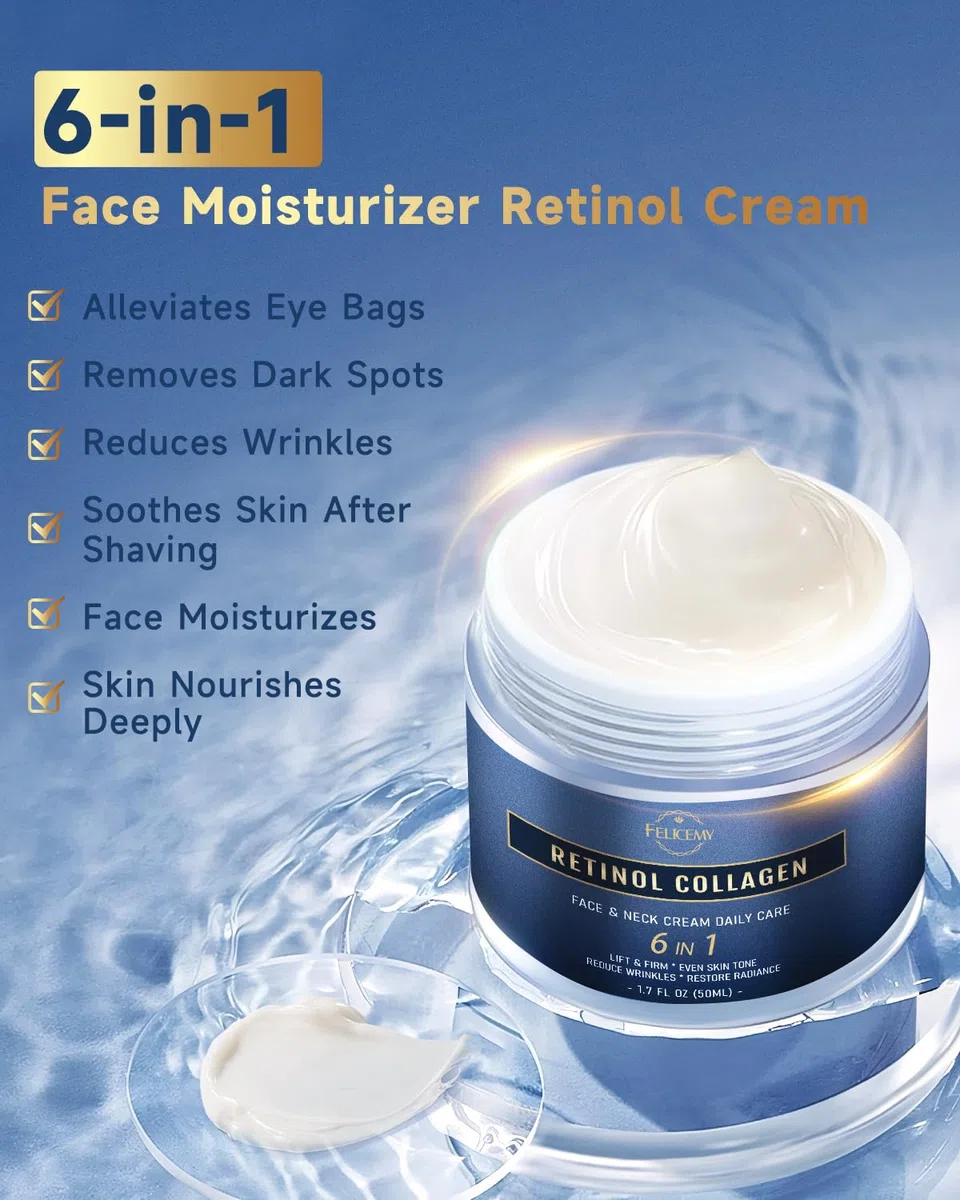 Retinol-Creme für das Gesicht, feuchtigkeitsspendende Gesichtscreme mit Kollagen und Hyaluronsäure, Anti-Aging-Halscreme zur Straffung der Haut, Gesichtspflege für Tag und Nacht, für Frauen und Männer