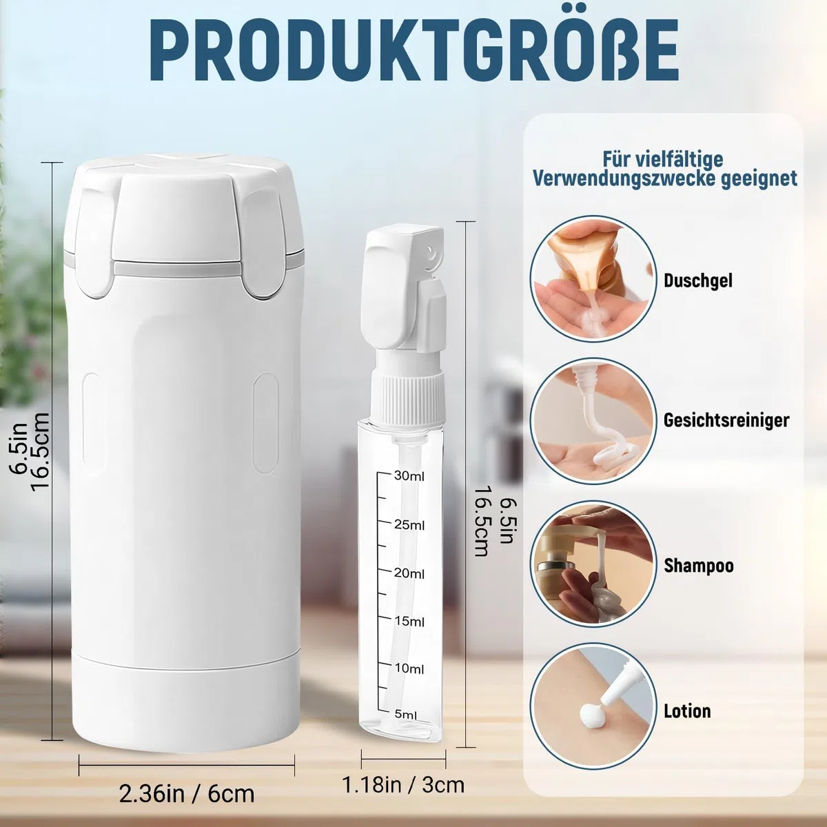 Ruichi 4-in-1-Reisespender, Refillable Travel Dispenser Bottles, Nachfüllbare Reiseflaschen für Toilettenartikel, Reise Gadgets Reiseflaschen, Reiseset Flüssigkeiten Set für Shampoo, Lotion und Crem