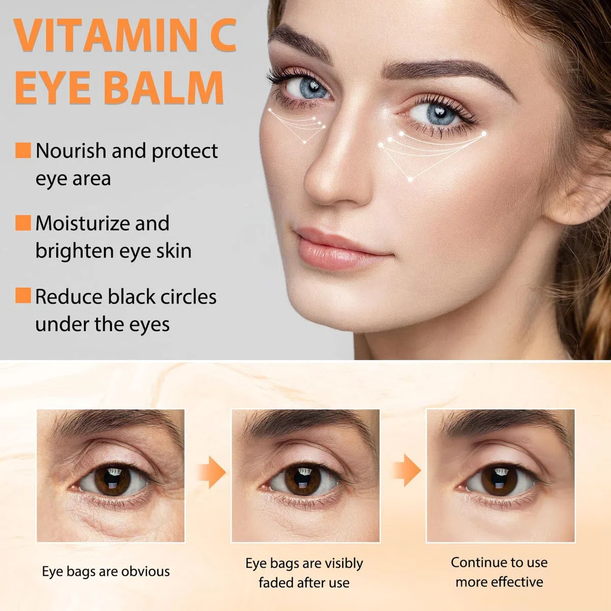 Revive Glow Vitamin C Augenbalsam, Vitamin C unter Augenbalsamstab, hydratisierende Augencreme, Verbesserung dunkler Ringe, hellt den Hautton auf, verringert Schwellungen (1Pcs)