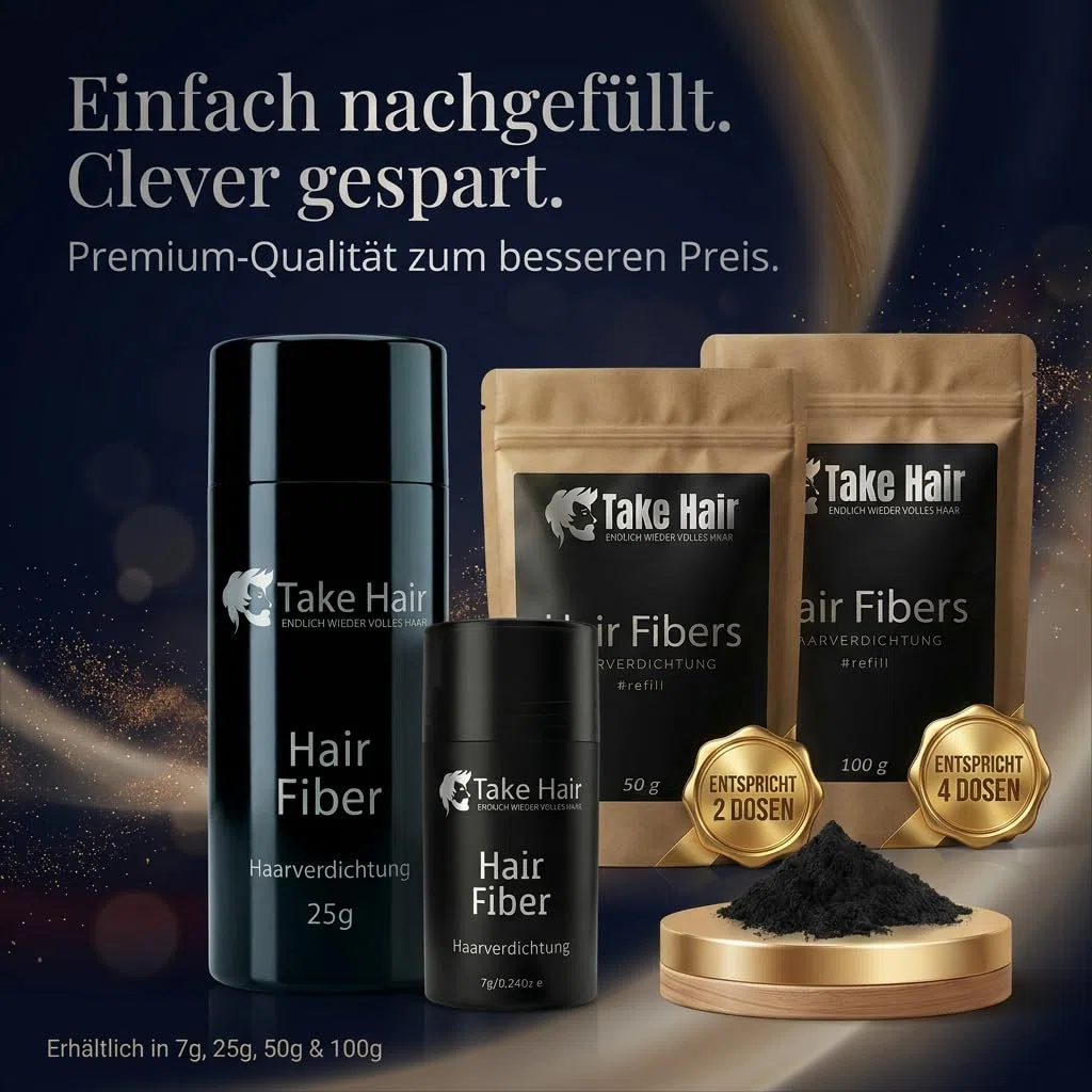 Take Hair Streuhaar für Männer – Schütthaar zur Haarverdichtung & vollem Haar – Haarauffüller für dichten Look in Sekunden – 25g Premium Friseurqualität (Streuhaar Schwarz)