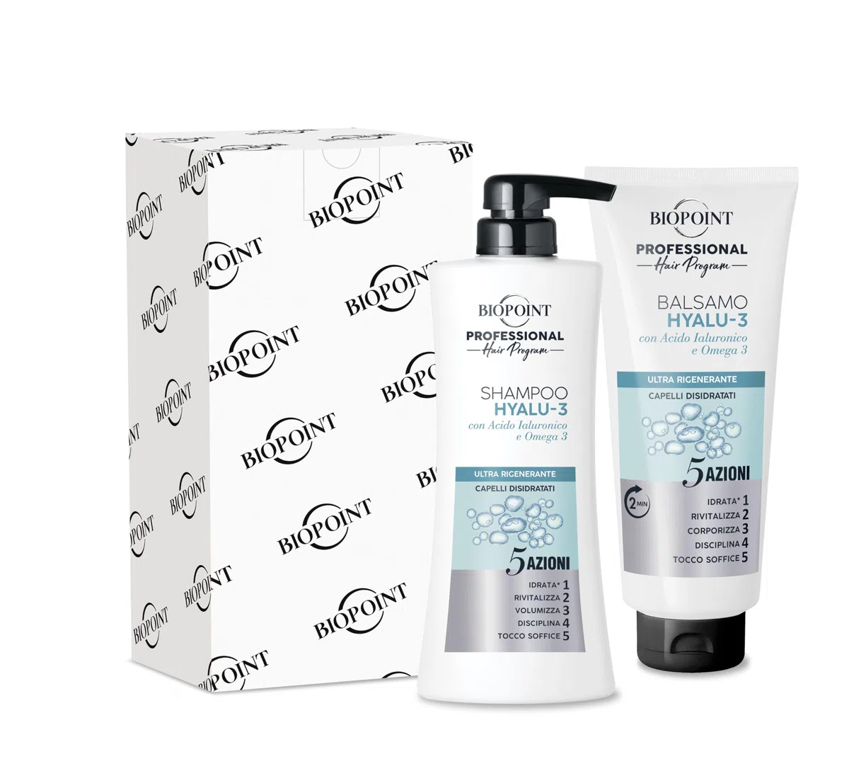 Biopoint Professional Hair Program HYALU-3 Kit Ultra Regenerierende Formel, enthält Shampoo 400 ml + Conditioner 350 ml, schenkt trockenem und dehydriertem Haar Vitalität und Wohlbefinden