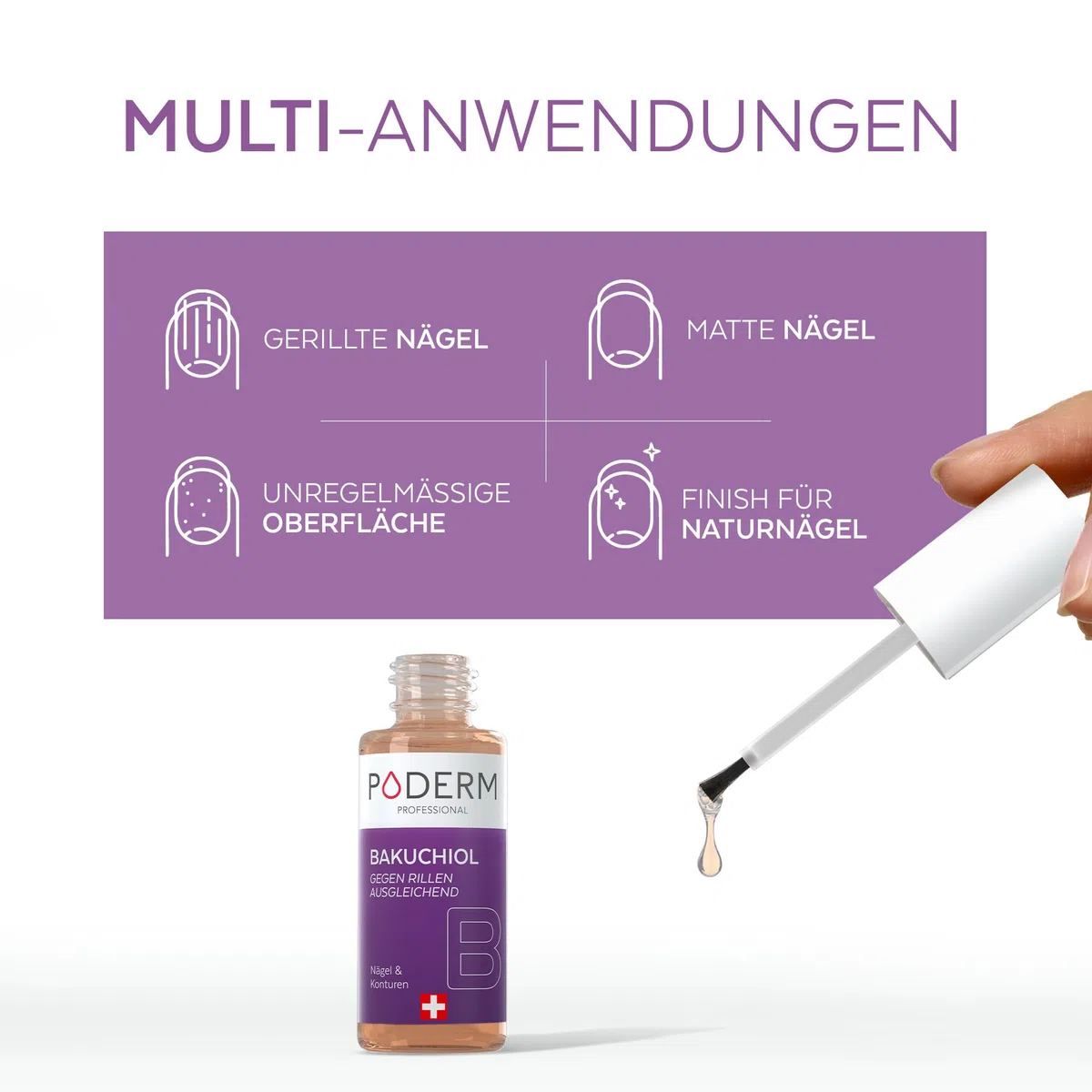 Poderm 5 in 1 Nagel Booster Serum - Bakuchiol | Nährt und Stärkt die Gerillter Nägel - 6 ML | Hydratisierende & Vereinheitlichende Pflege | 100% Natürlich - Entwickelt von einem Podologen in Schweiz