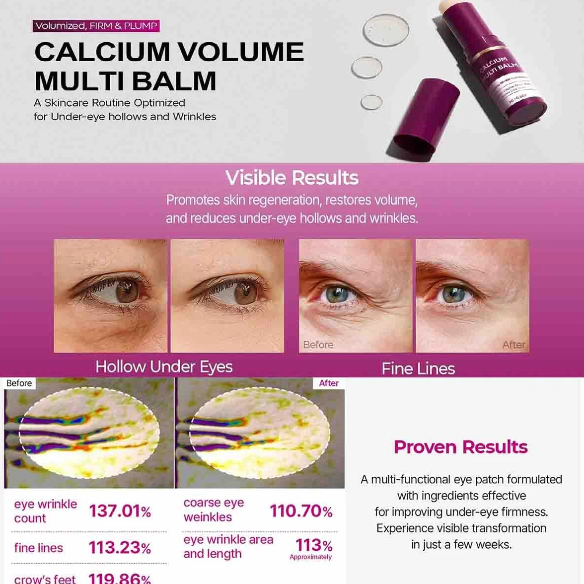 Calcium Multi Balm,Kollagen Feuchtigkeitsspender Stick,Balsam,Falten Stick,Anti-Aging & Firming Skincare stick,Hydrating, Festigung Der Haut,Geeignet Für Augen,Hals,Gesicht (2 Stk, 9g)