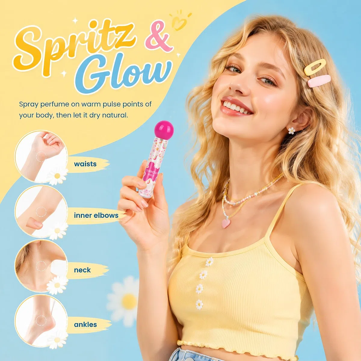 Bodyspray Set für Mädchen, 6x20ml Tragbarer Duftspray für Damen, Mini Reise Parfüm Set im süßen Cartoon-Design, für Haut und Haar , Geschenk Set für Teenager Mädchen und junge Frauen